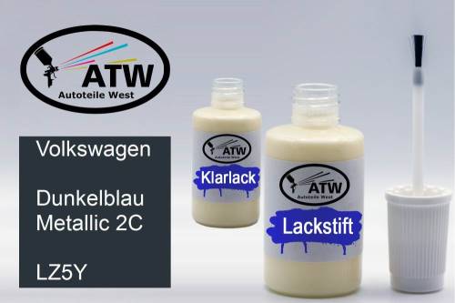 Volkswagen, Dunkelblau Metallic 2C, LZ5Y: 20ml Lackstift + 20ml Klarlack - Set, von ATW Autoteile West.